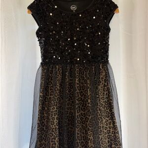Girls Black Sequin Top Leopard Tulle Party Dress (7/8)
